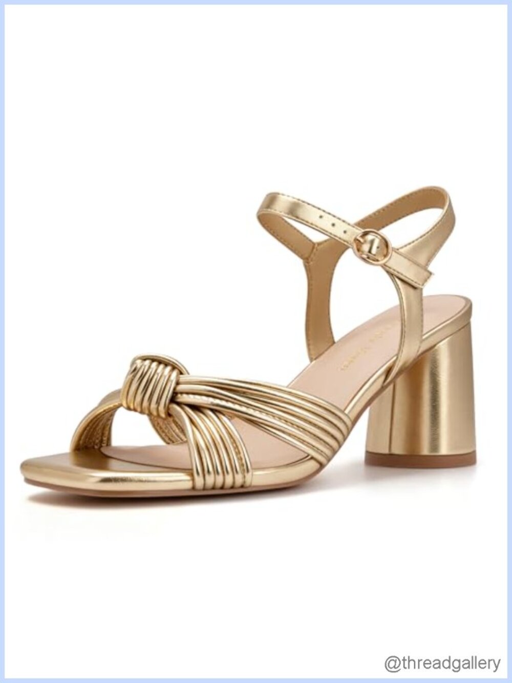 Square Toe Braided Knotted Strappy Block Heel Sandals Ankle Buckle